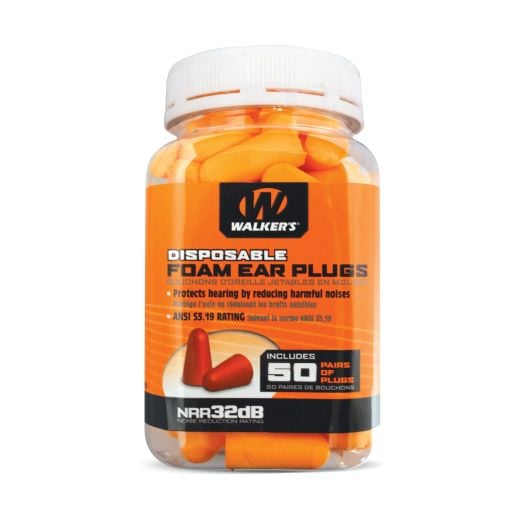 WALKERS DISPOSABLE FOAM EAR PLUGS 50 PAIR JAR